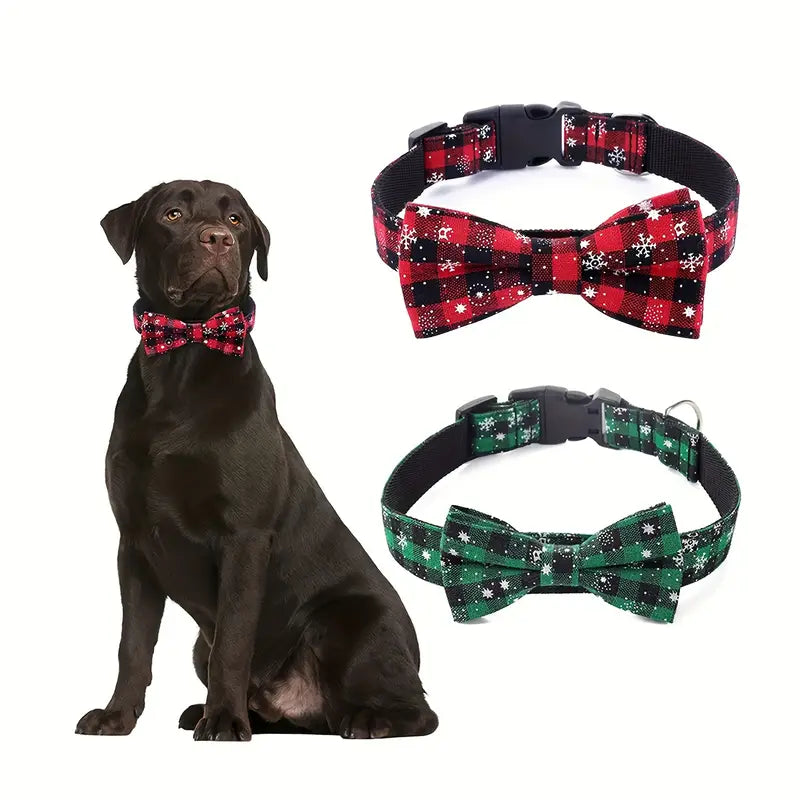 Świąteczna obroża w czerwono-zielone wzory dla psa – elegancki dodatek na zimę