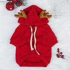 Czerwona bluza renifera dla psa i kota  z kapturem i rogami – świąteczne przebranie PrezentDlaPupila.pl