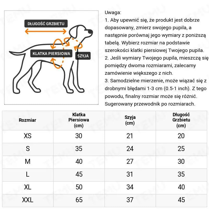 Tabela rozmiarów świątecznych ubranek dla psów i kotów – PrezentDlaPupila.pl